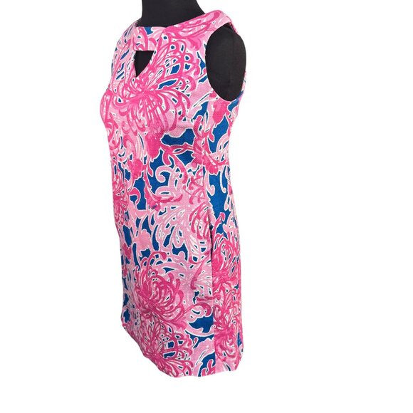 Just Taylor Size 4P Sleeveless Pink & Blue Floral Textured Shift Dress - Picture 6 of 14